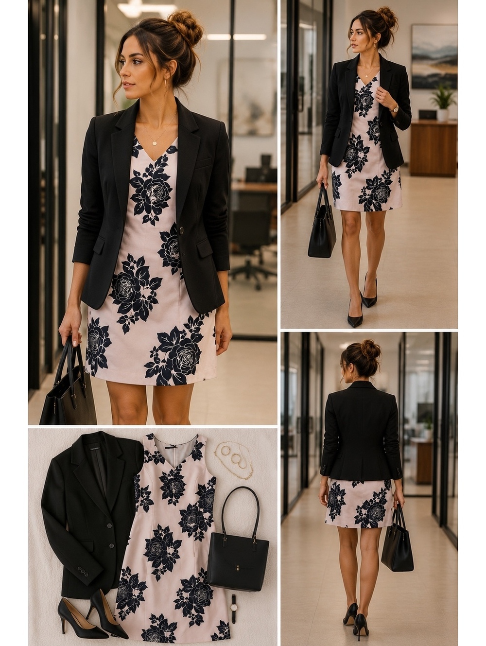 Women's Jacques Vert Designer Pink w Navy Florals Darted Lined Midi Dress sz 14